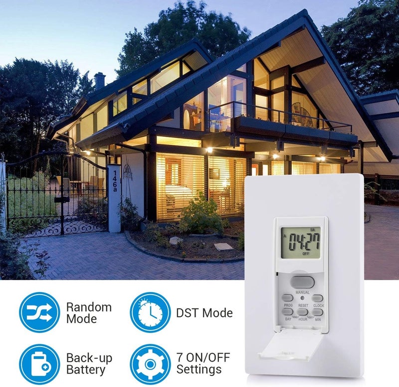 DEWENWILS Indoor in Wall Timer Switch for Light, Single-Pole,7 Day, 7 ON/Off Settings, DST RDM Mode, Programmable Digital Switch Timer for Lights, Fans, Motors, Neutral Wire Required, ETL Listed - Image 2